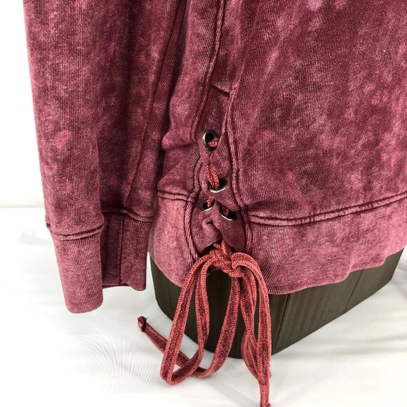 Madden NYC Burgundy Lace-Up Side Hem Sweatshirt - Picture 3 of 7
